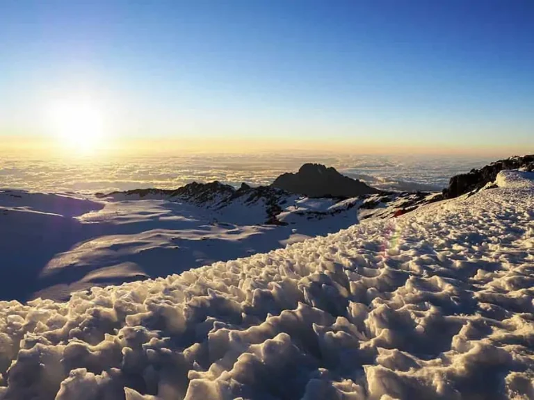 Mount Kilimanjaro summit view at sunrise during a 7-day climb