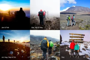 Climbers with headlamps ascending Kilimanjaro's summit in pre-dawn darkness with stars visible overhead