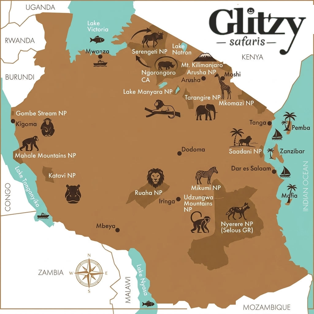 Private Safari Destination Map in Tanzania