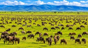 Tanzania wildlife safari in January with wildebeest and zebras