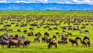 Wildlife game drive on Tanzania safari in January during green season
