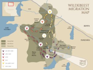 Tanzania Great Migration map illustrating wildebeest movement through Serengeti and Ndutu in February