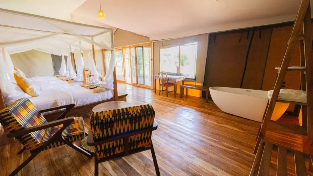 Luxury tented lodge room in Serengeti — Tanzania private safari accommodation