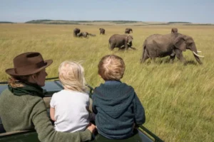 Children watching wild elephants on a tailor-made family safari Tanzania wildlife experience