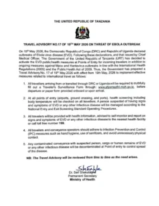 Tanzania's response to the Ebola outbreak with enhanced health screening and travel safety measures in 2026